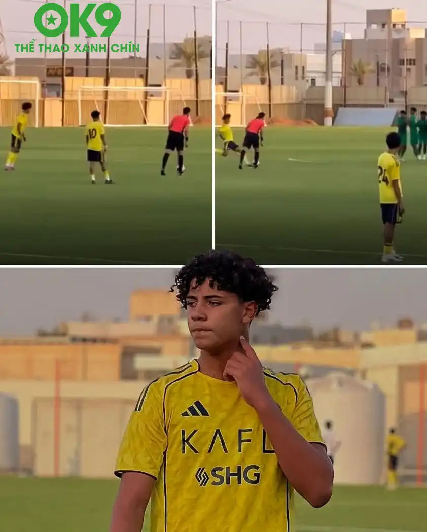 Con trai Ronaldo lại khiến cả thế giới nhắc đến với siêu phẩm đá phạt. Ảnh: Onefootball